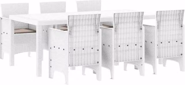 Berkfield Home 7 Piece White Poly Rattan Garden Dining Set with Cushions – 1