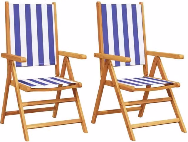 Berkfield Home Set of 2 Maritime Garden Chairs in Blue and White Acacia Wood with Fabric Cushions – 1