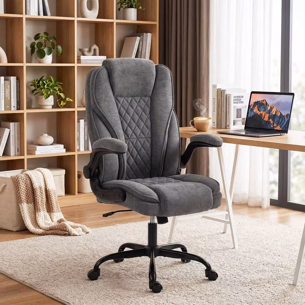 STILVORA Grey Fabric Task Chair with Swivel Function and Armrests – 2
