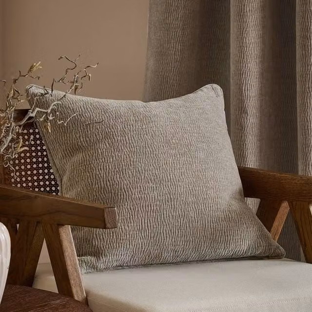 Yard Heath Beige Washed Velvet Textured Square Cushion, W/D/H: 50 x 50 x 50 cm