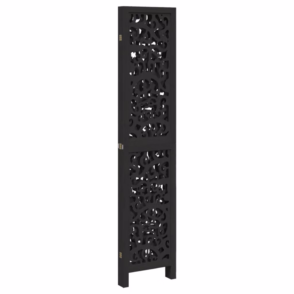 Berkfield Home 4-Panel Black Solid Paulownia Wood Room Divider – 4