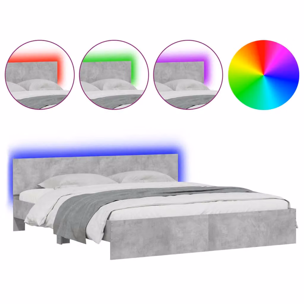 Berkfield Home Modern Upholstered Bed Frame with LED Lighting and USB Charging Port, Concrete Grey, W/D/H: 200 x 200 cm – 2