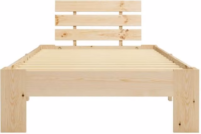 Berkfield Home Modern Solid Pine Wood Bed Frame, Natural White, W/D/H: 105 x 200 x 66 cm