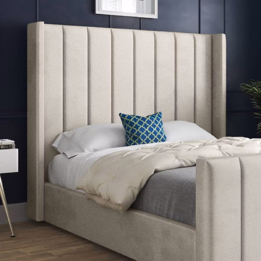KDMD Strumpshaw Winged Upholstered Designer Bed Frame in Beige Soft Velvet, W/D/H: 140 x 200 x 137 cm – 3