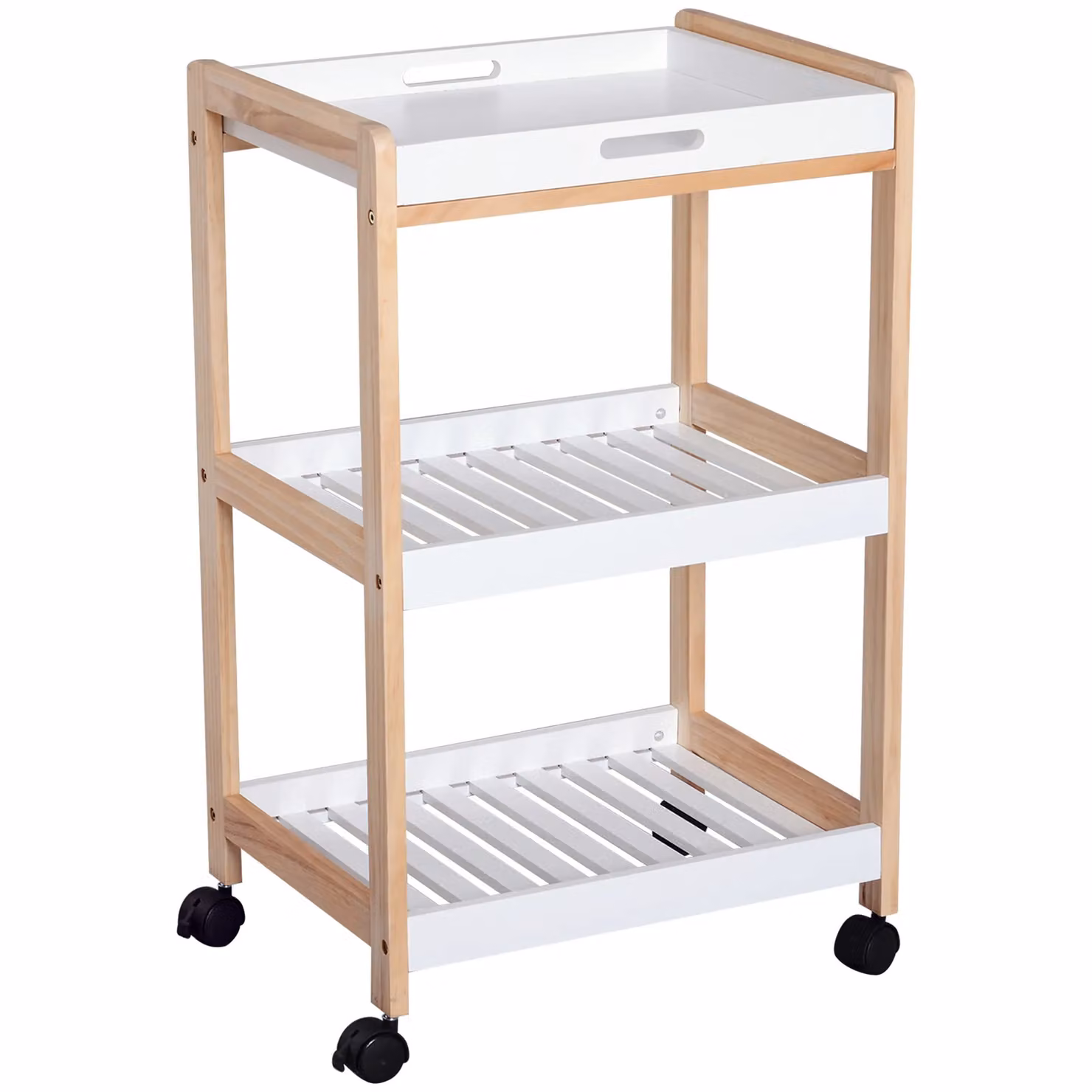HOMCOM 3 Tier Mobile Kitchen Serving Trolley in Brown Pine Wood with Castors – 2
