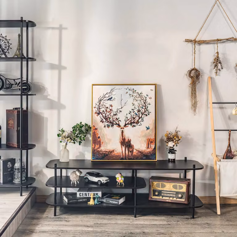 Nordlys Industrial Design TV Stand with Wooden Storage in Black