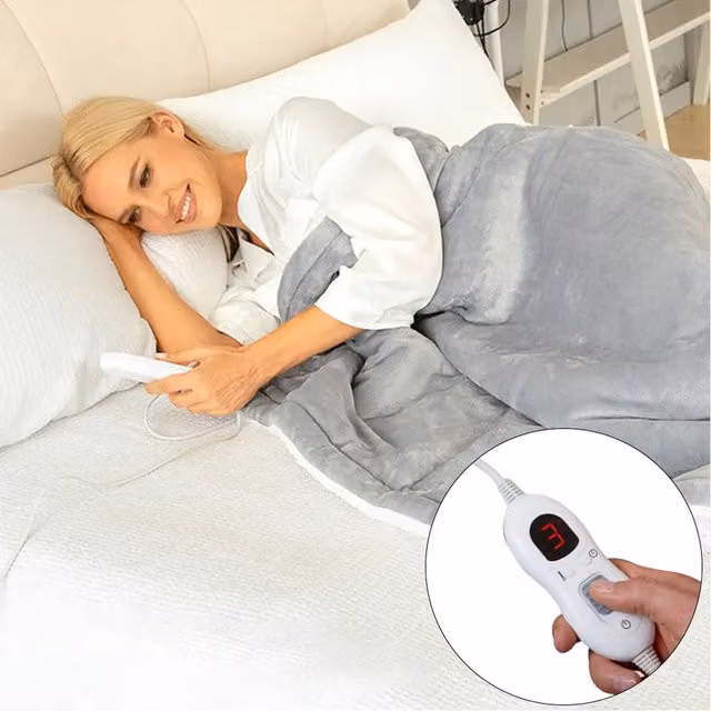 Livingandhome Large Flannel Electric Heated Blanket Throw in Grey