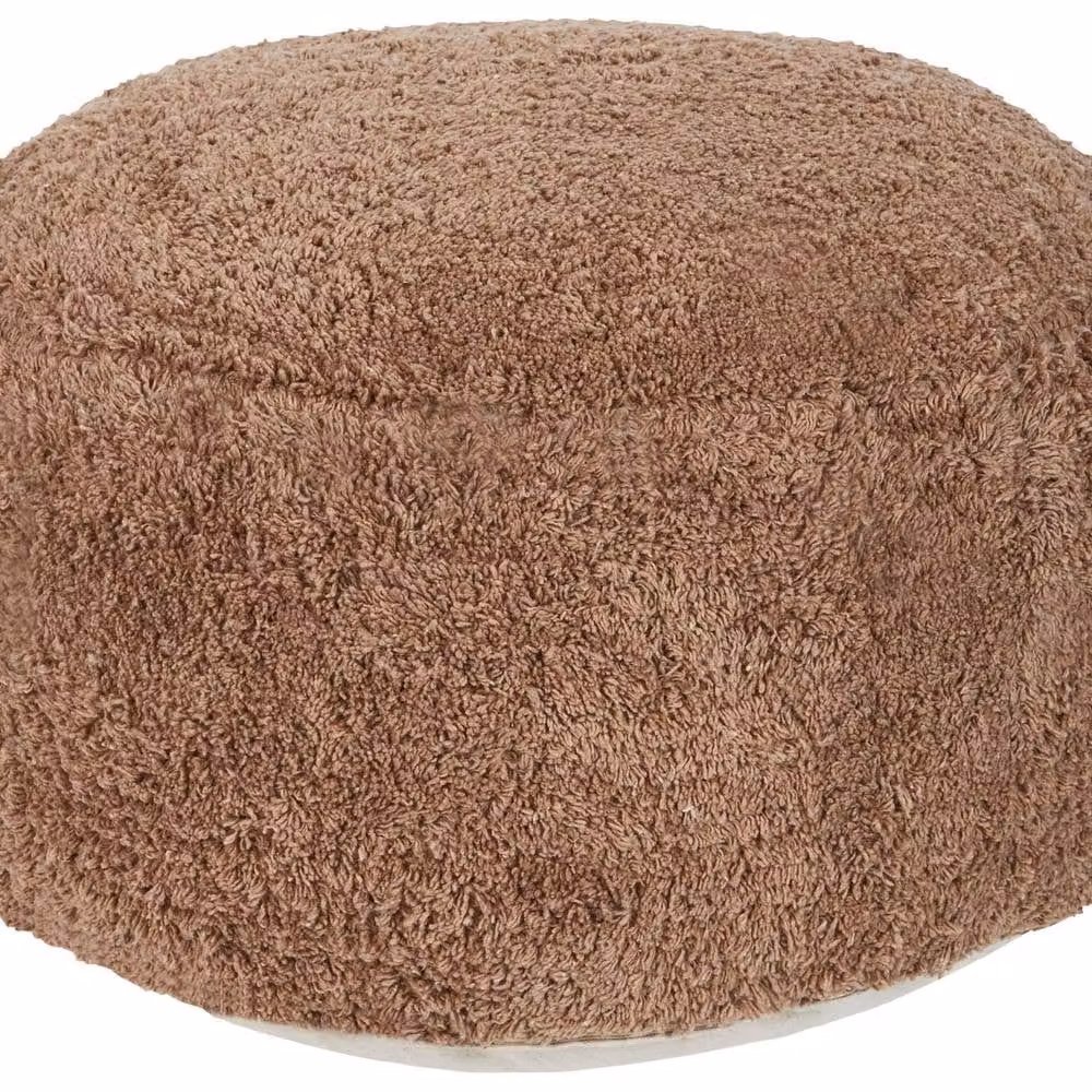 Wyld and Coco Shaggy Cotton Pouffe, Brown, W/D/H: 50 x 35 x 35 cm – 2