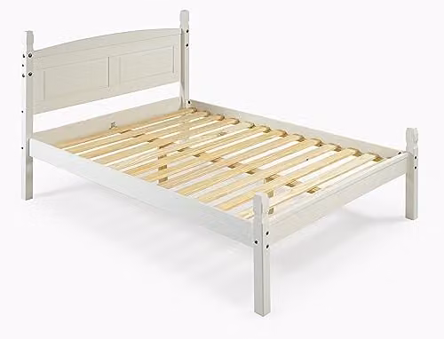 Mercers Furniture Corona Double Bed Frame in White Waxed Solid Pine, W/D/H: 146 x 201 x 116 cm