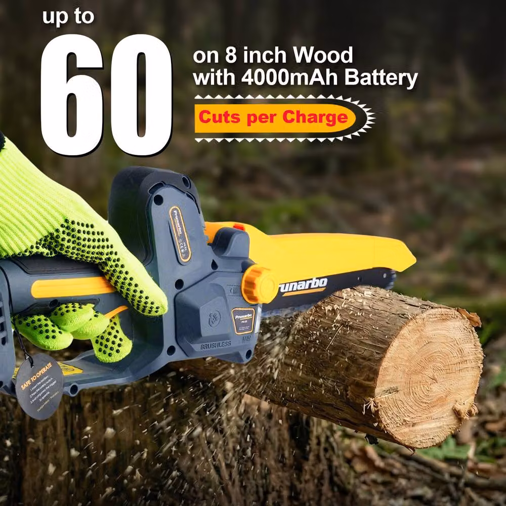 Prunarbo Powerful Mini Chainsaw Kit in Black with 2 x 4.0Ah Rechargeable Batteries – 3