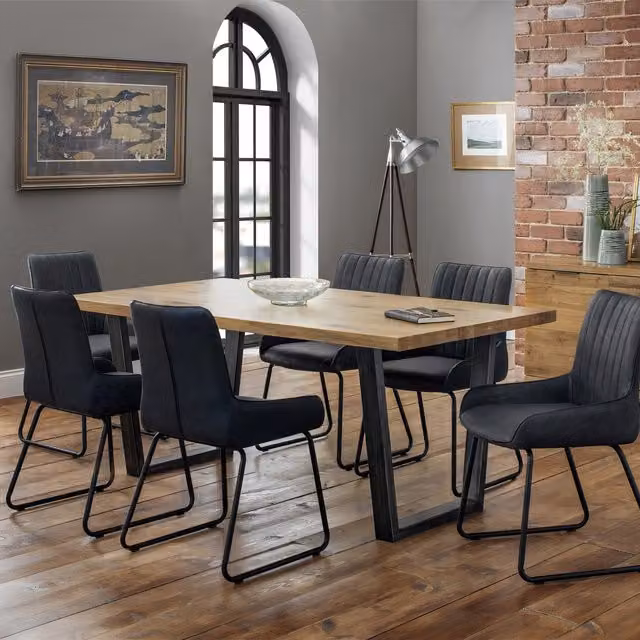 Julian Bowen Brooklyn Oak Rectangular Dining Table and Soho Chairs Set in Grey