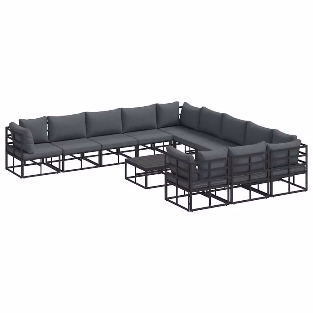 Berkfield Home 12 Piece U-Shape Garden Sofa Set with Cushions and Scatter Pillows in Black Powder Coated Aluminium – 3