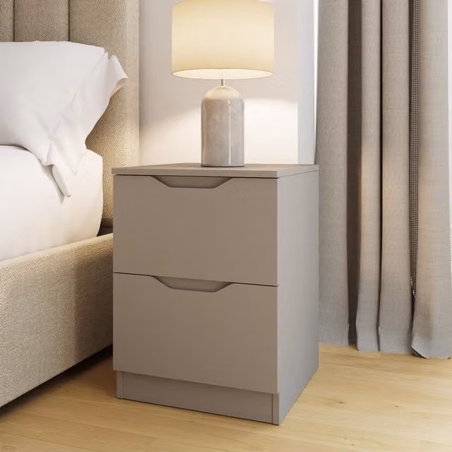 FWStyle Modern Bedside Table with Deep Drawers and Recessed Handles in Matt Putty