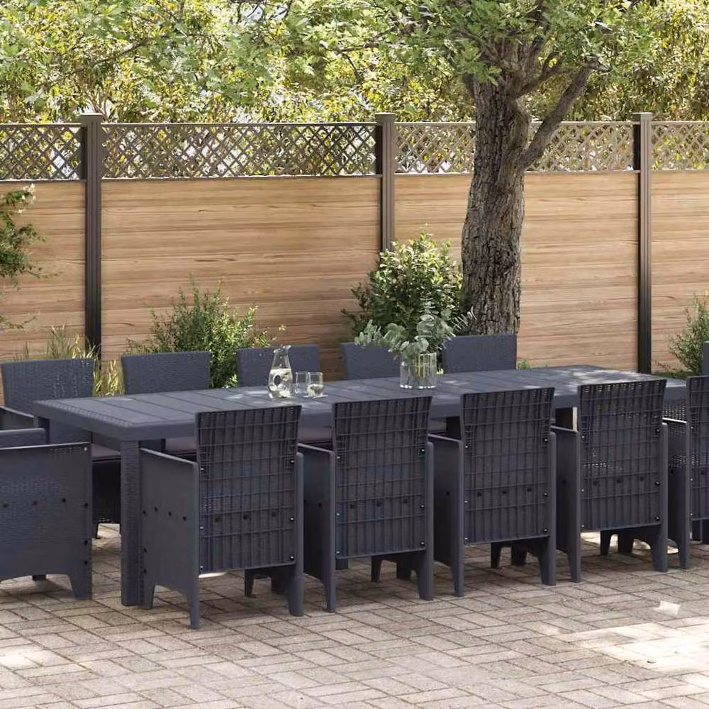 Berkfield Home 13 Piece Anthracite Poly Rattan Garden Dining Set with Dark Grey Cushions – 2