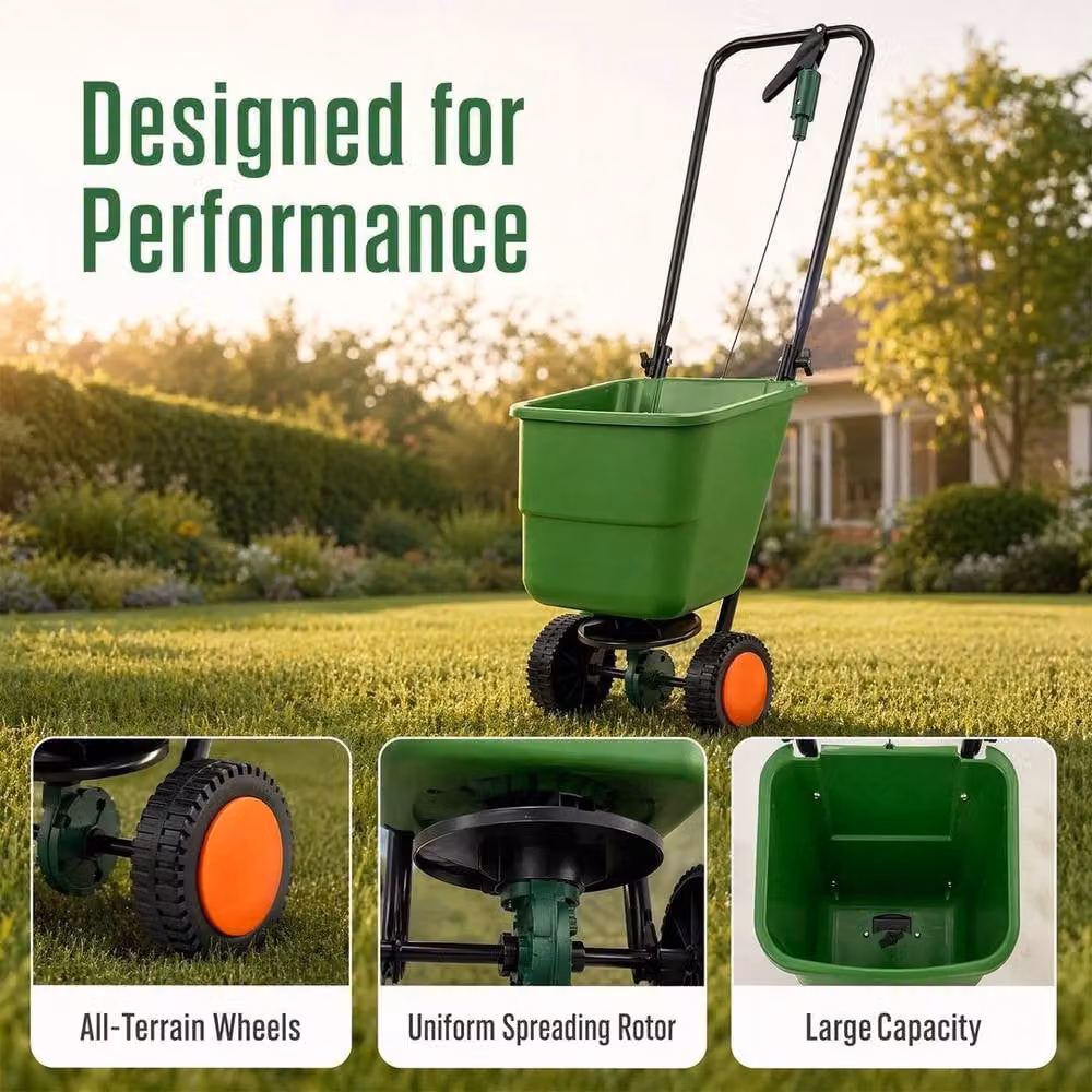 Kelvenix Green Adjustable Manual Rotary Broadcast Lawn Spreader with Wheels – 2