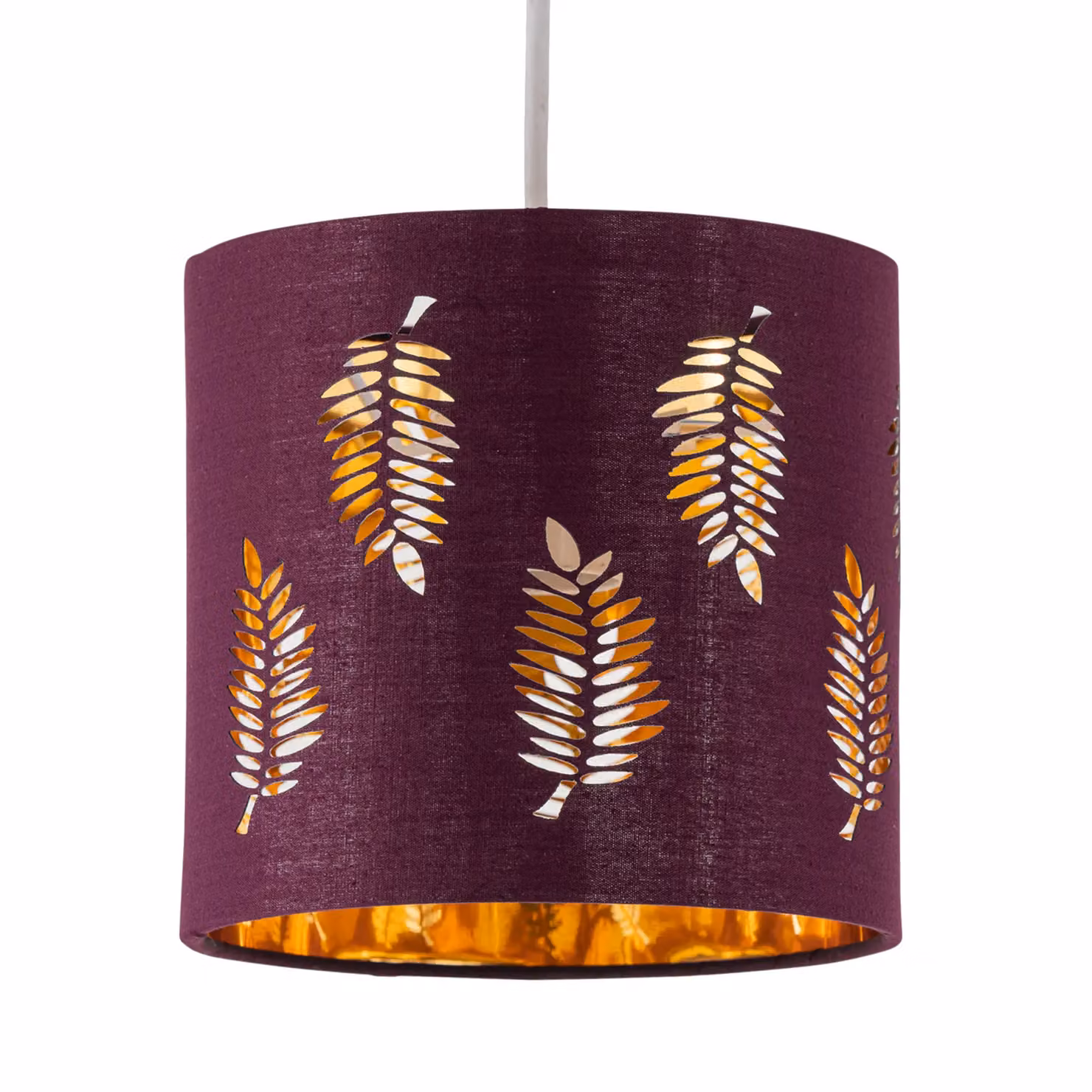 First Choice Lighting Set of 2 Burgundy Fern Cut Out Fabric Cylinder Table Lamp Shades, Diameter: 15.5 cm – 2