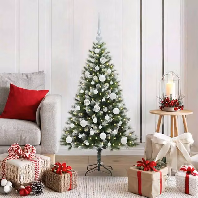 Berkfield Home Artificial Hinged Christmas Tree with Flocked Snow, Green, Height: 120 cm