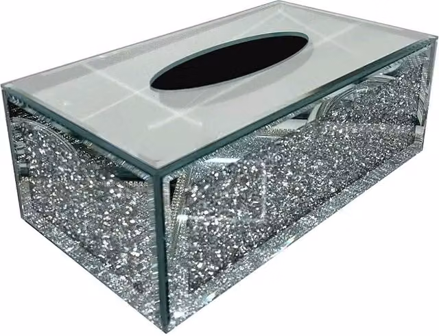 DEENZ Silver Crushed Crystal Diamond Glass Tissue Box
