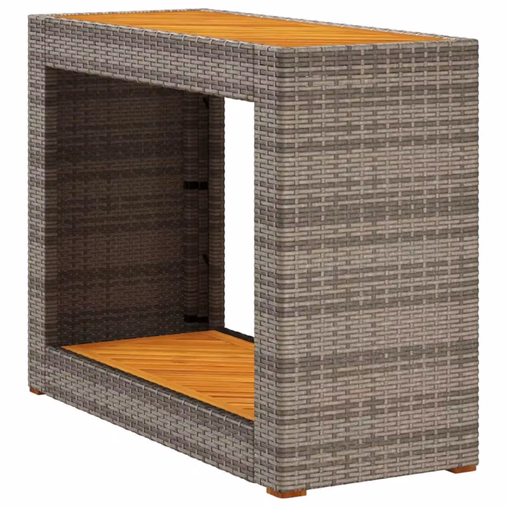 Berkfield Home Garden Side Table with Grey Poly Rattan and Acacia Wood Top, W/D/H: 100 x 40 x 75 cm – 2
