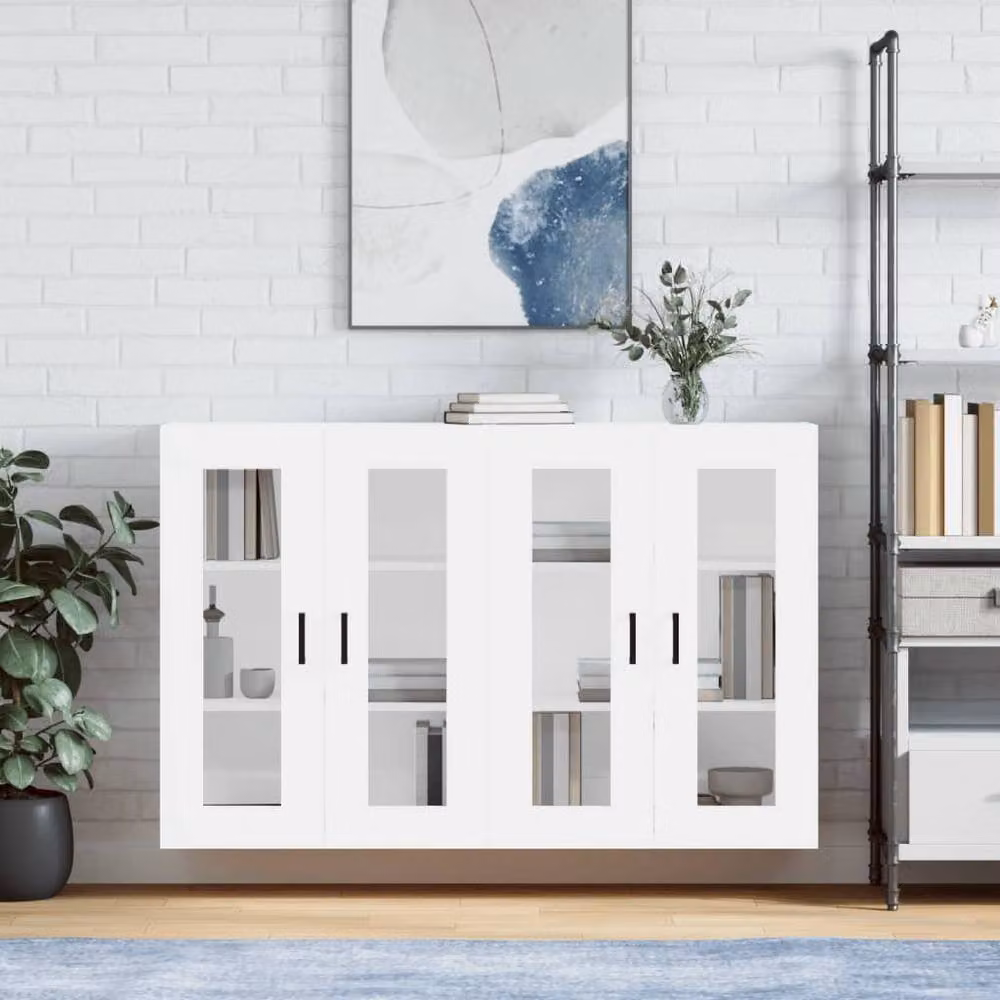 Berkfield Home Set of 2 White Wall Mounted Cabinets with Glass Doors and Internal Shelves – 2