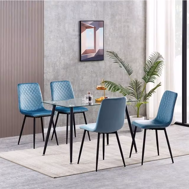 MCC Direct Lexi Set of 4 Velvet Fabric Upholstered Dining Chairs in Light Blue – 1