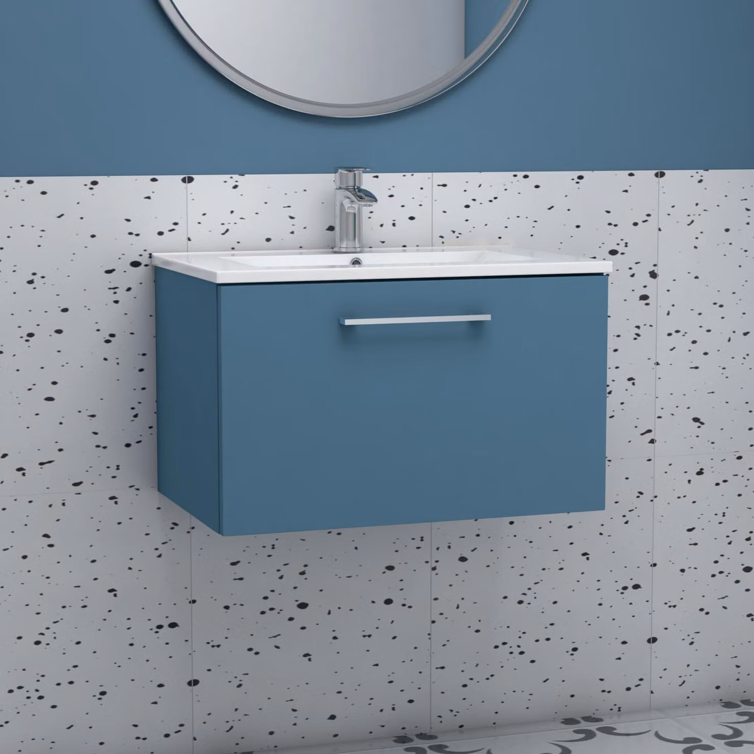 Royal Bathrooms Modena 800mm Wall Hung Vanity Unit with Basin in Satin Blue