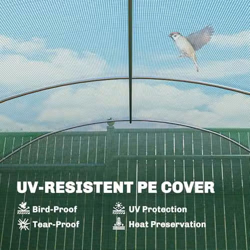Outsunny Green Polytunnel Greenhouse with Roller Windows and Galvanised Steel Frame, W: 6.0 m, D: 3.0 m, H: 2.0 m – 3