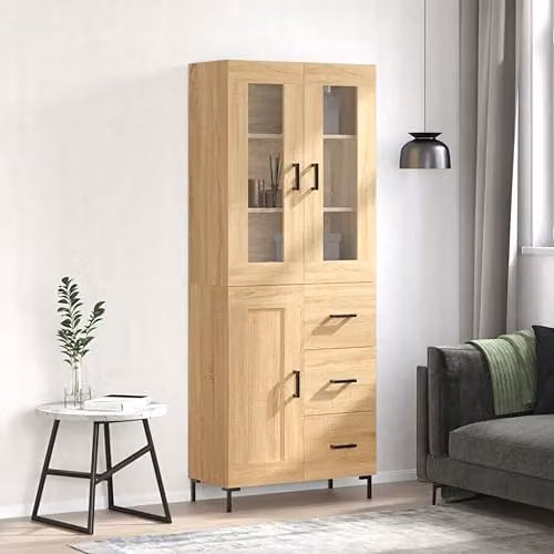 vidaXL Modern Highboard in Sonoma Oak, Brown, W/D/H: 69.5 x 34 x 180 cm – 2