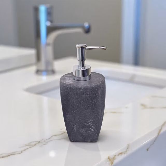 Showerdrape Octavia Freestanding Liquid Soap Dispenser in Grey and White Marble Effect with Pump – 1