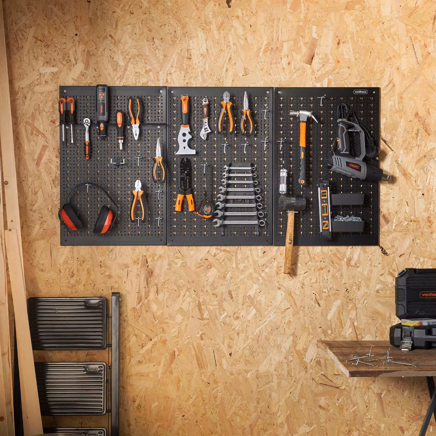 VonHaus 44 Piece Metal Wall Mounted Pegboard Storage Set in Black – 5