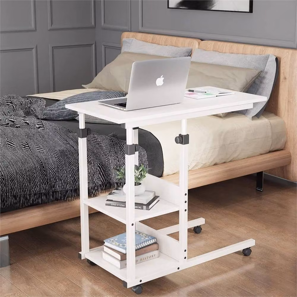 NESTLUNE White Height Adjustable Mobile Over Bed Table – 3