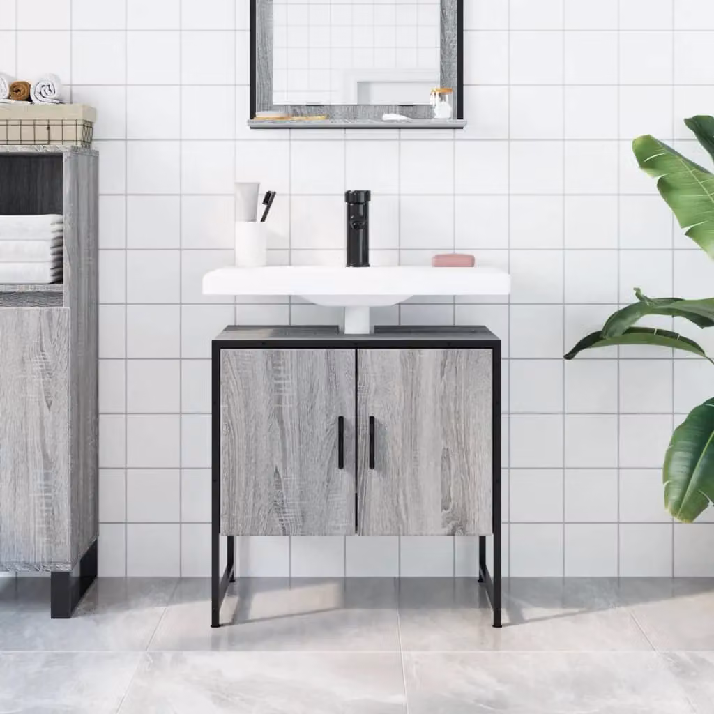 Berkfield Home Wall Mounted Bathroom Sink Cabinet in Grey, W/D/H: 60 x 33 x 60 cm – 2