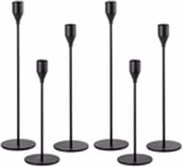 EONLION Set of 6 Modern Black and Gold Metal Taper Candlestick Holders for Tabletop Decor