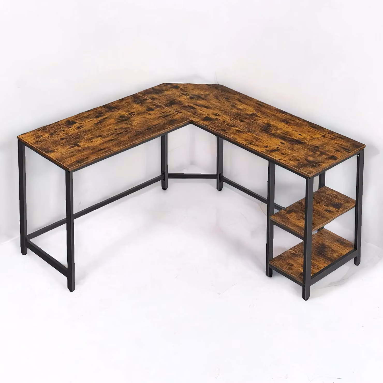 Rafaelo Mobilia Industrial Rustic L-Shaped Corner Writing Desk with Steel Frame in Brown – 2