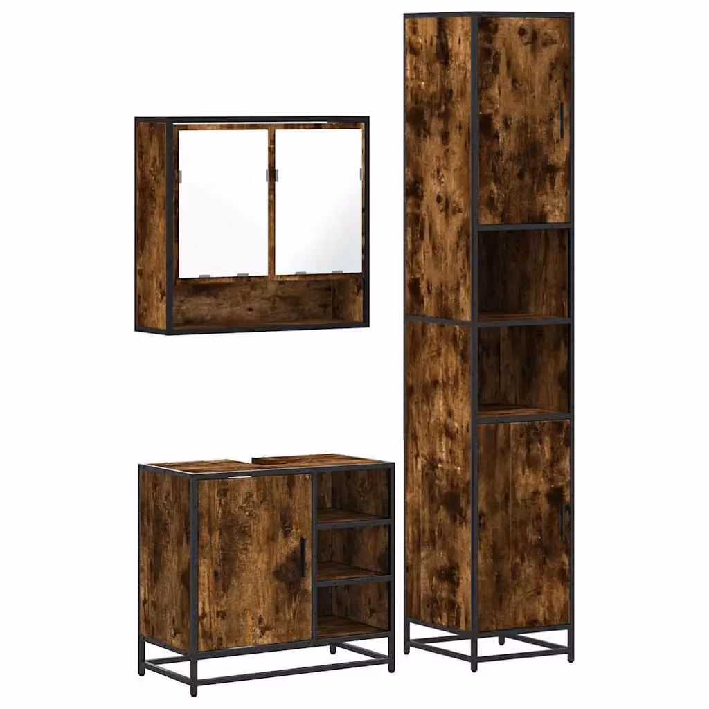 Berkfield Home 3 Piece Industrial Bathroom Furniture Set in Smoked Oak and Brown – 2