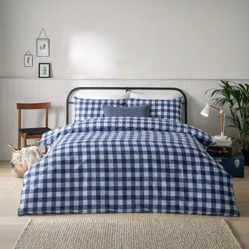 Riva Home Blue Checked Reversible Duvet Cover, W/D/H: 200 x 200 cm