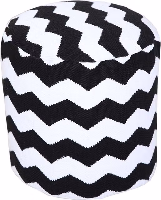 Homescapes Modern Geometric Cylindrical Bean Footstool in Black and White with Removable Cotton Cover