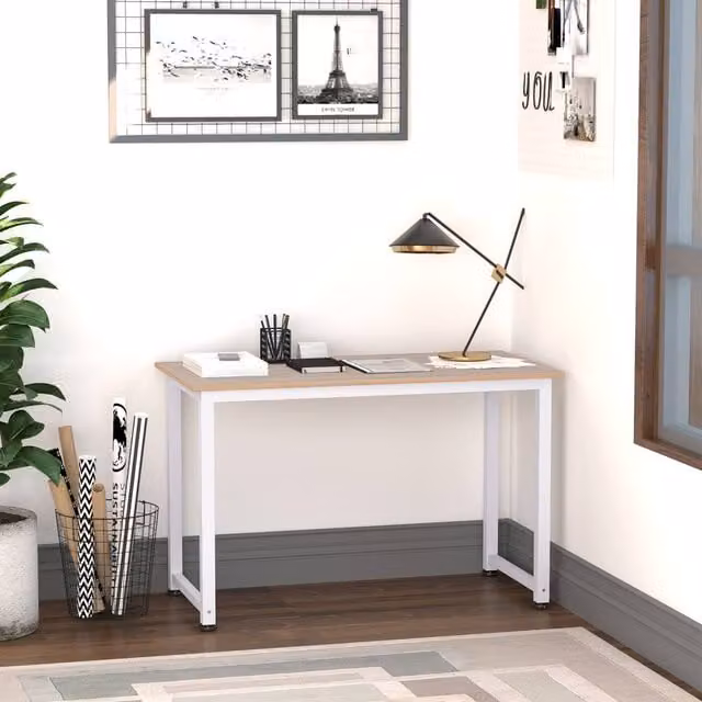 HOMCOM Modern White Computer Desk and Dining Table for Home Office or Dining Room, W/D/H: 120 x 100 x 76 cm