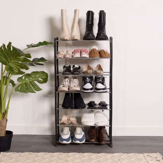 OHS Multi Level Black Shoe Storage Organiser Shelving Rack