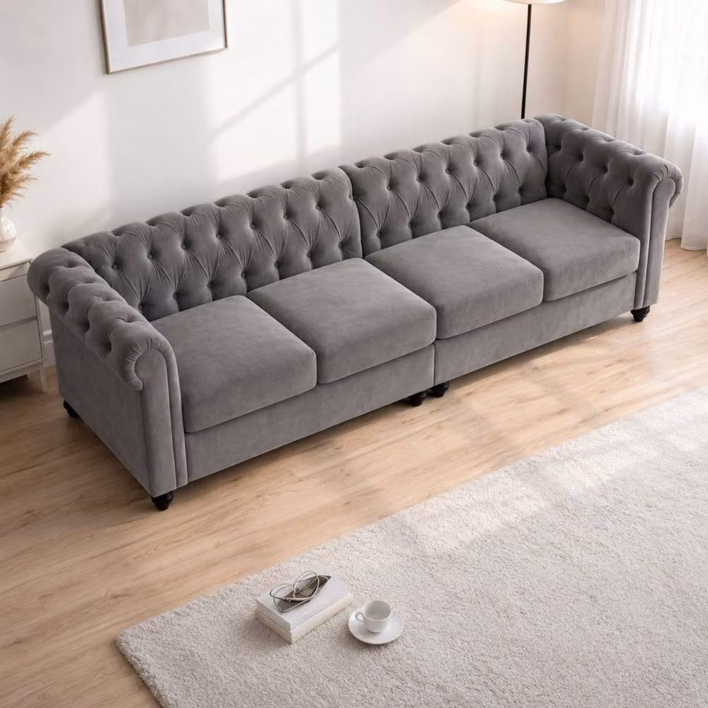 Sofaya Hampton 4 Seater Chesterfield Sofa in Grey Velvet – 2