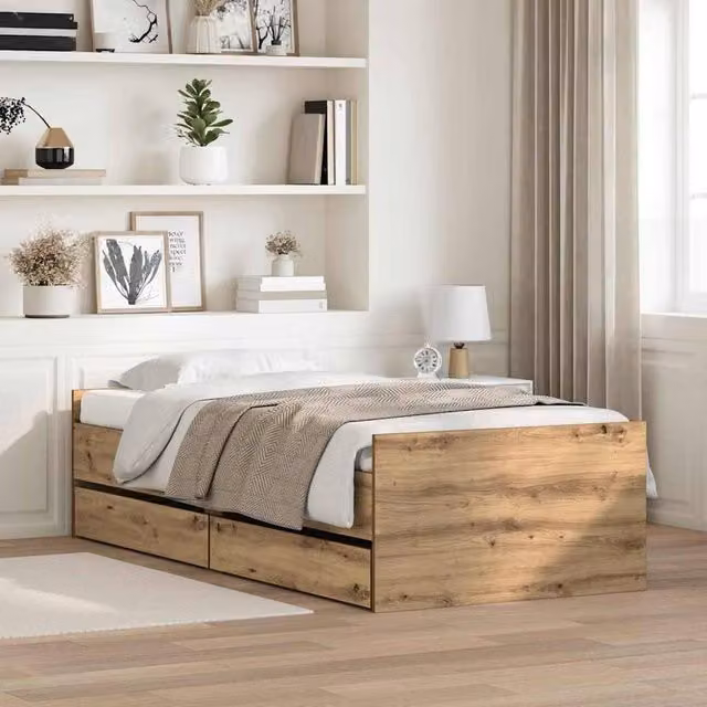 Berkfield Home Artisan Oak Bed Frame with Drawer in Brown, Solid Pine Wood, W/D/H: 100 x 200 cm – 1