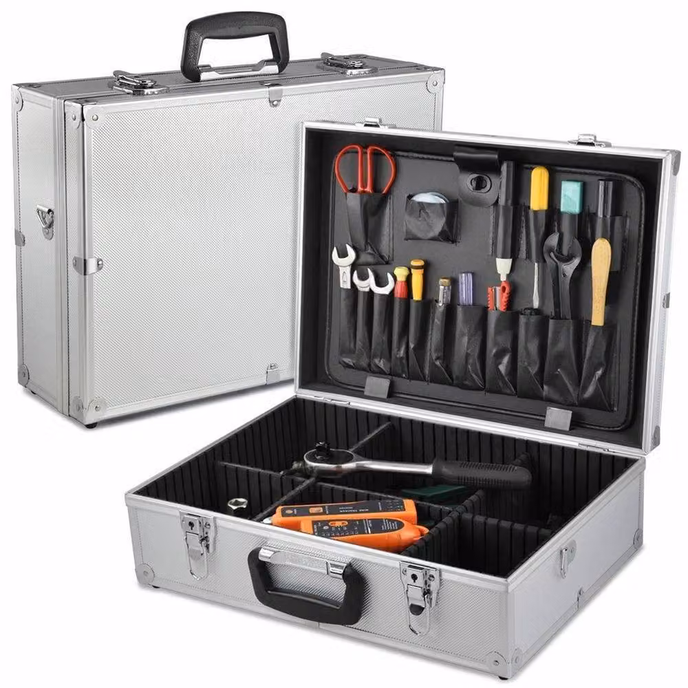 VOGREX Heavy Duty Aluminium Flight Case Lockable Storage Organiser with Inserts in Silver – 2