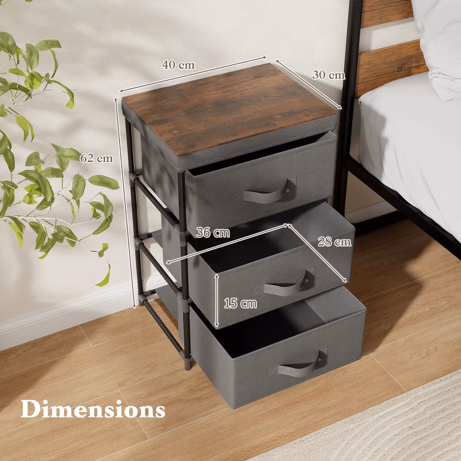 Gymax 2 Pack 3-Tier Fabric Dresser Nightstand Organiser Unit with 3 Drawers in Grey – 3