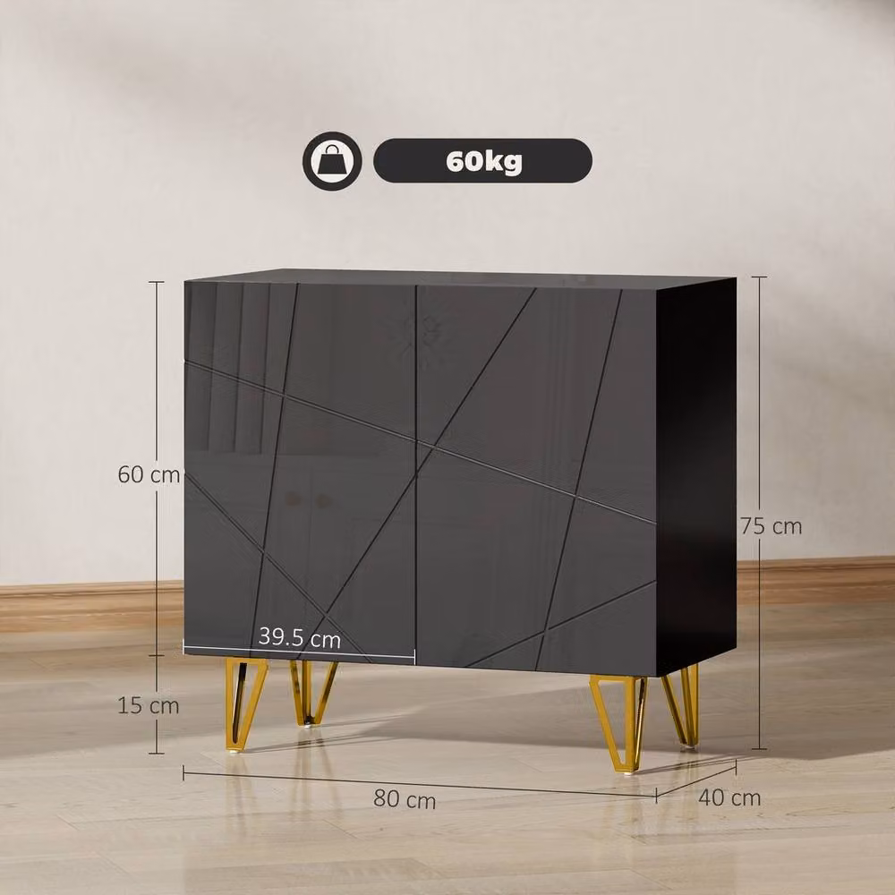 FORGEVIO Glossy Modern Freestanding Storage Cabinet with 2 Doors and Adjustable Shelf in Gold and Multicolour – 2
