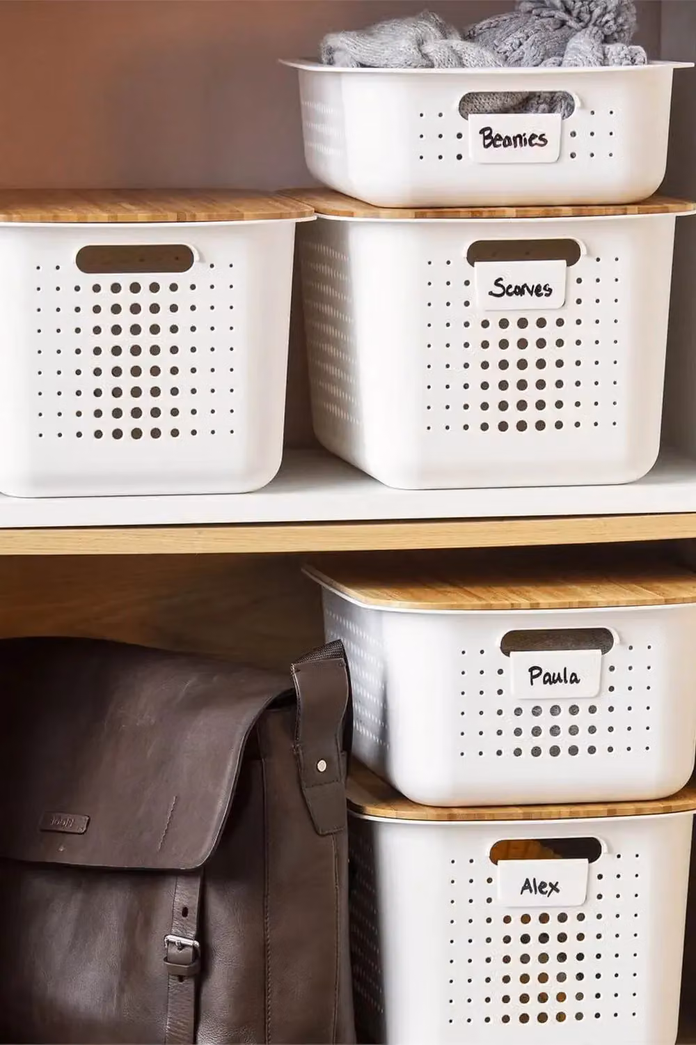 SmartStore Set of 3 White Stackable 20l Baskets with Bamboo Lids – 4
