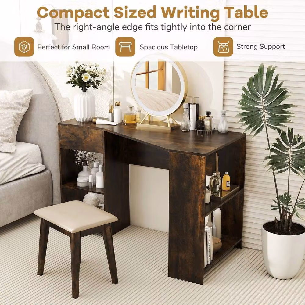 VOGREX Brown Compact L-Shaped Corner Desk with Storage – 4