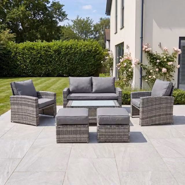 Artemis Home Dovera 6 Seat Rattan Patio Set in Black and Grey