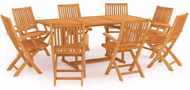 Berkfield Home 9 Piece Garden Dining Set in Brown Solid Teak Wood