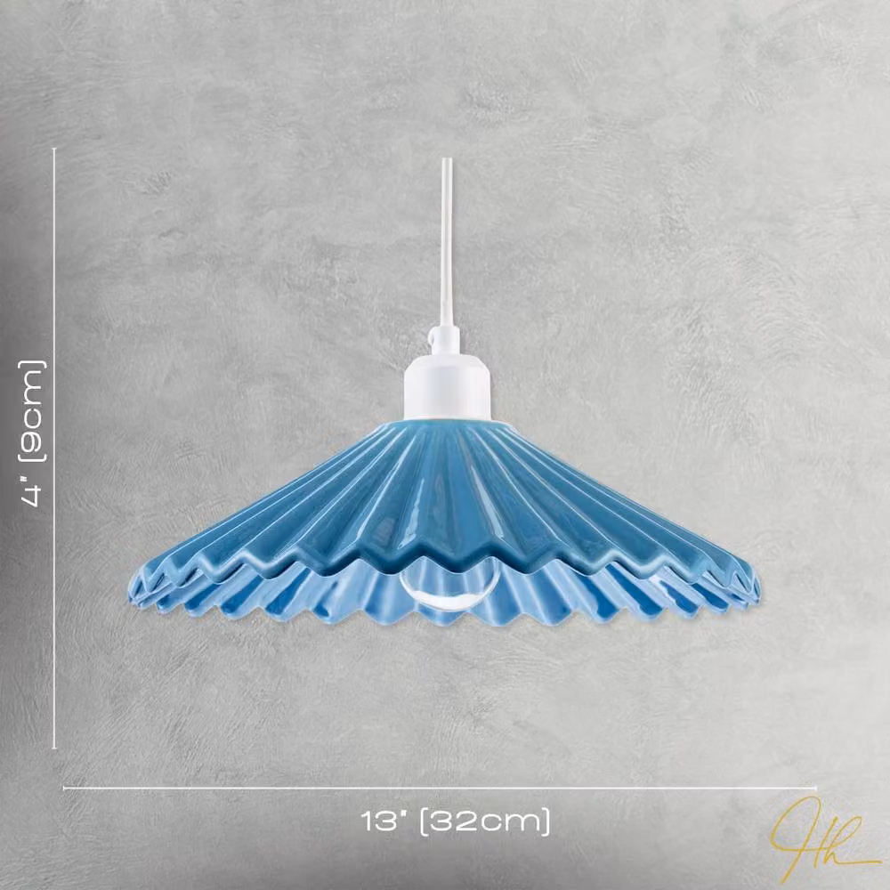 Happy Homewares Modern Gloss Ceramic Pendant Light Shade with Rippled Body in Blue – 3