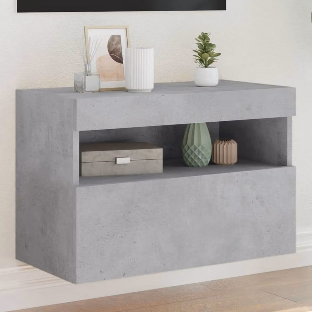Berkfield Home Modern Wall Mounted TV Cabinet with Integrated LED Lights in Concrete Grey, W/D/H: 60 x 30 x 40 cm – 1